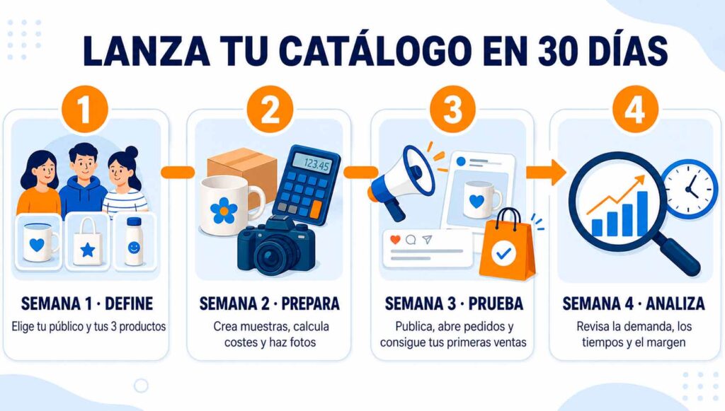 🎁Cómo empezar un negocio de regalos personalizados con un catálogo rentable 5 Infografía Calendario Lanzar Catálogo Regalos Personalizados