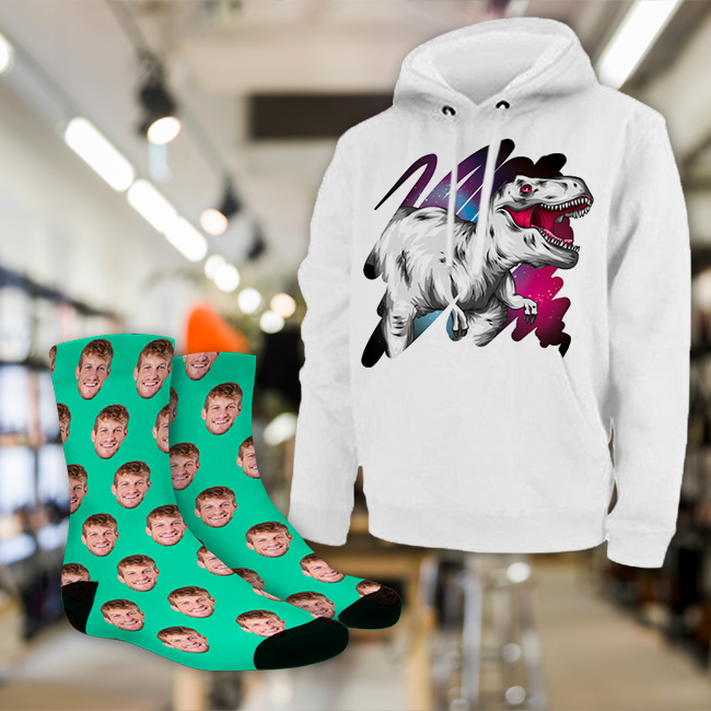 idea calcetines con caras y sudadera personalizada