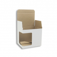 Caja blanca automontable con ventana para tazas - Pack de 50 uds