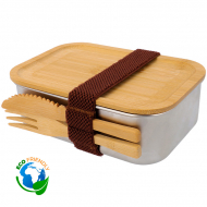 Lunch box en inox avec couverts et couvercle en bambou