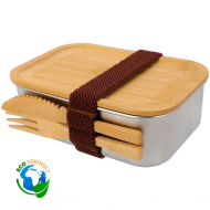 Stainless Steel Lunch Box with cutlery & bamboo lid