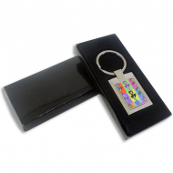 Llavero de metal rectangular plateado brillo