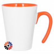 Taza cónica para sublimación con interior y asa abierta de color