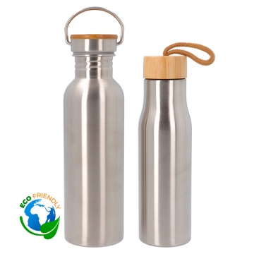 Botellas de acero inoxidable con tapón de bambú