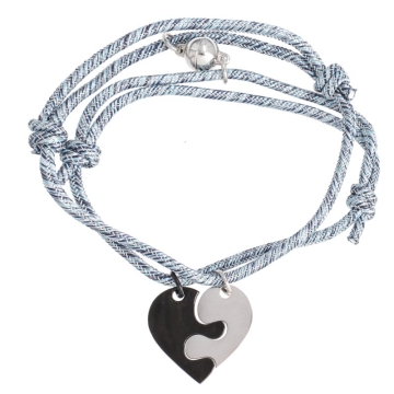 Bracelets cordon pièce puzzle cœur pour gravure