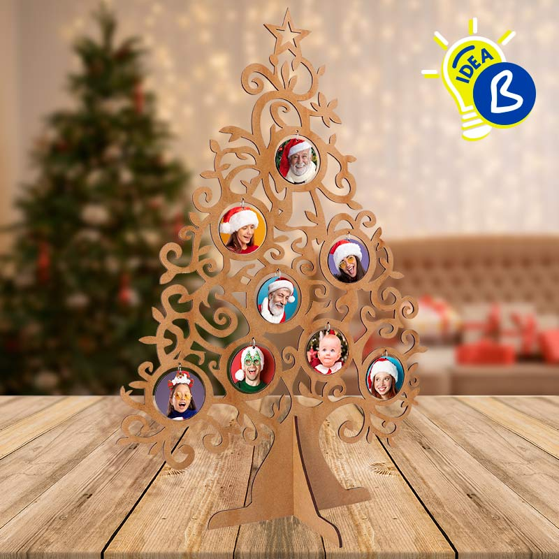 - arbol madera portafotos circulares sublimacion laminas d2 - 7 ideas para personalizar adornos y bolas de Navidad