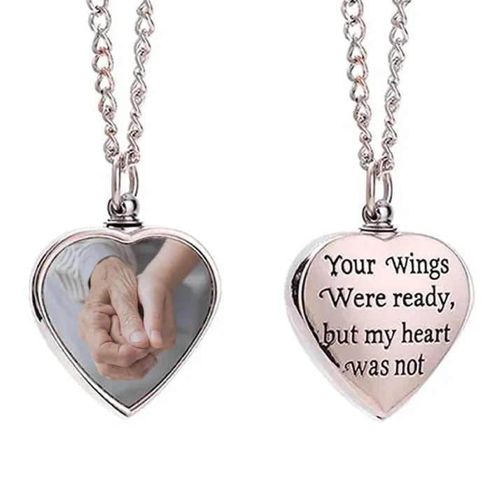 Sublimation Heart Ashes Holder Memorial Necklace - Front and Back