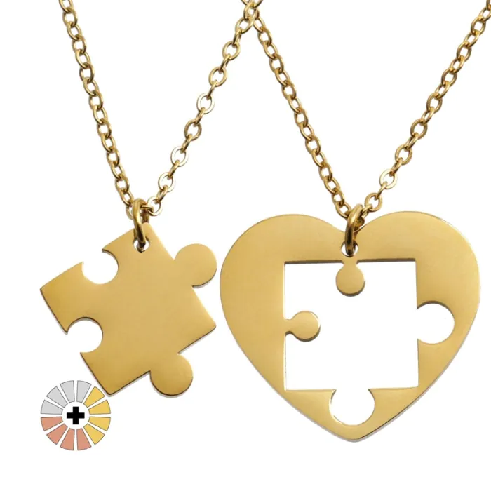 Puzzle Heart Medal Necklaces for Engraving