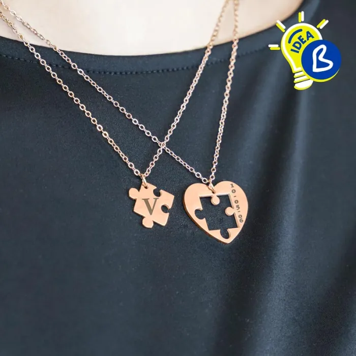 Puzzle Heart Medal Necklaces for Engraving - Personalisation Example