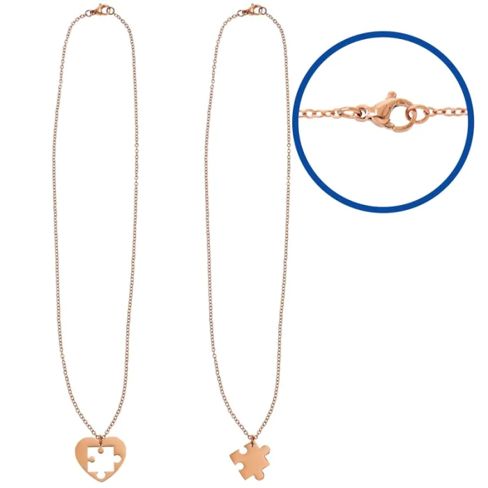 Puzzle Heart Medal Necklaces for Engraving - Lobster Clasp Detail