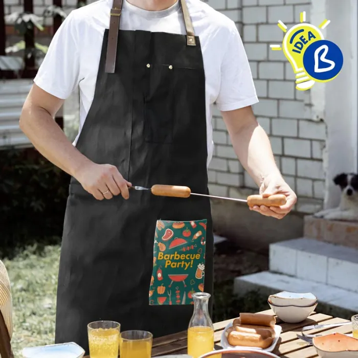 Delantal para barbacoa sublimable - Ejemplo de personalización y uso