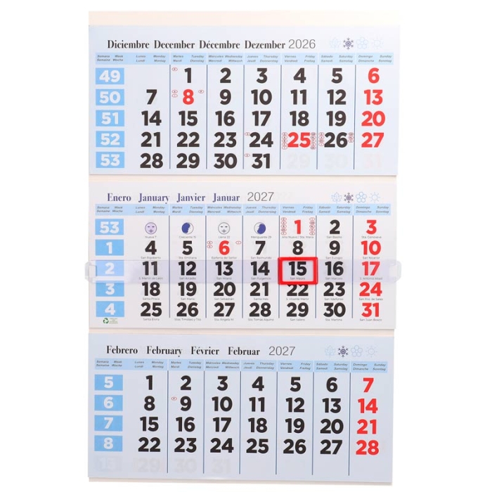 Faldilla calendario trimestral 2027