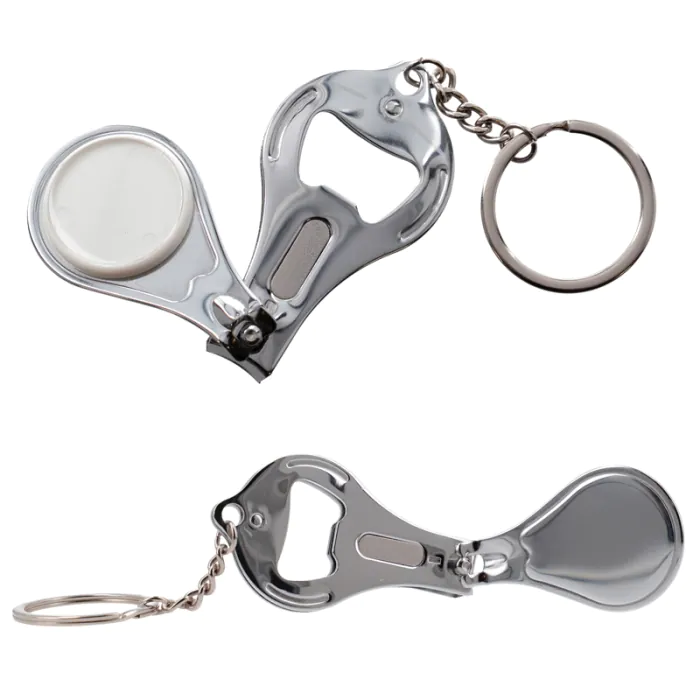 Metal Key Ring Nail Cutter and Opener - Front and back