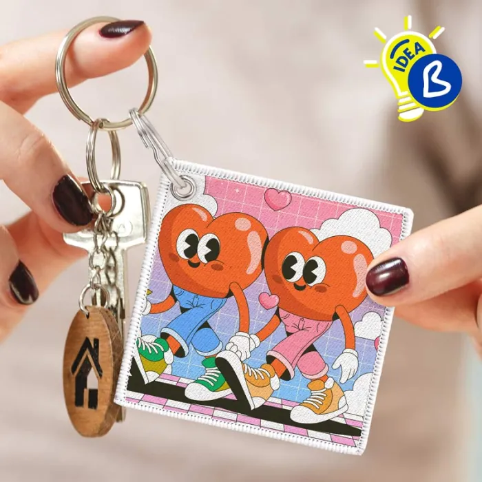 Porte-clés Rond Imprimé Double Face Motif « Dormir » – Tissu, Multicolore, Neuf Avec étiquettes