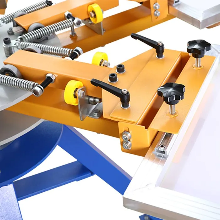 Centraje de las pantallas - Máquina de serigrafía 6 colores y 6 estaciones