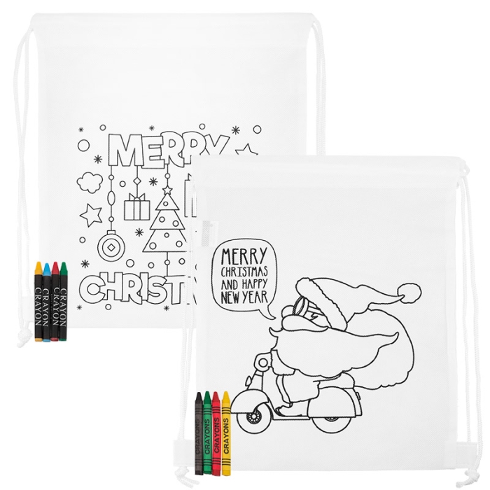 Colouring Drawstring Bag with Christmas drawings