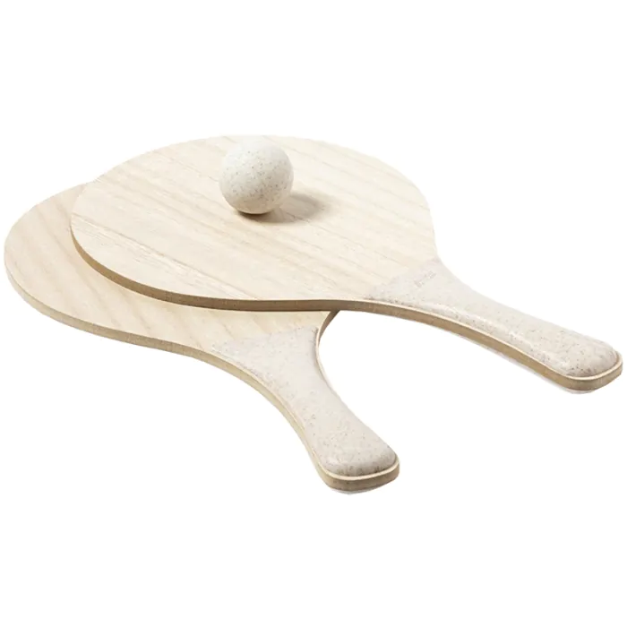 Palas de playa de madera natural para grabado - Mangos y pelota de fibra de trigo