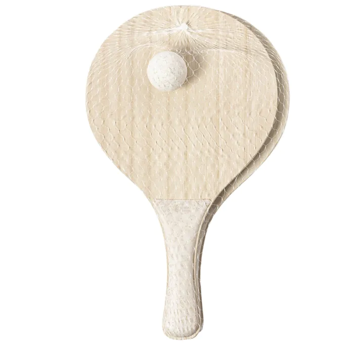 Palas de playa de madera natural para grabado - Bbolsa de rejilla blanca