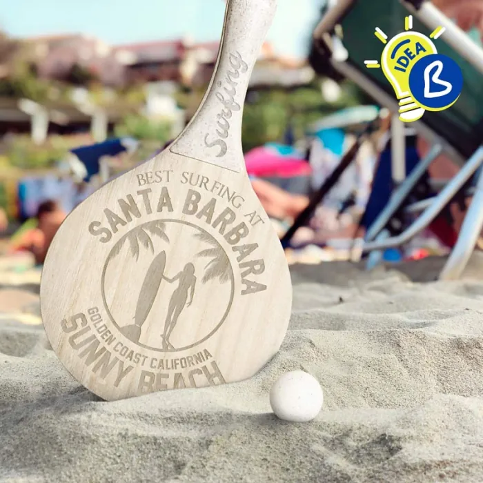Palas de playa de madera natural para grabado - Ejemplo de personalización