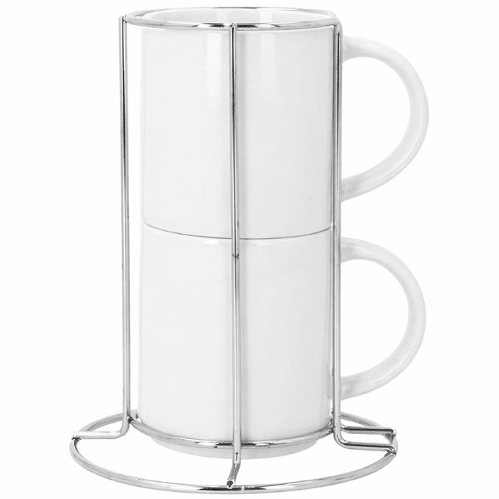 Set de 2 tazas blancas apilables sublimables con soporte - Saldo