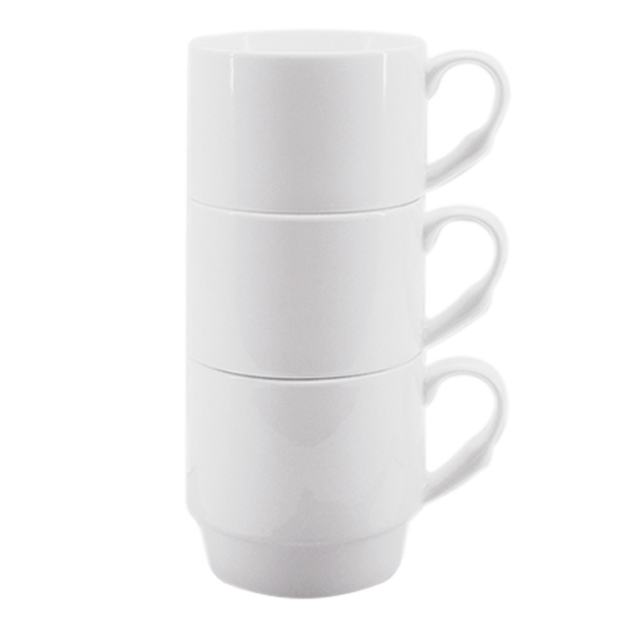 Taza blanca apilable - Vista de una pila de tazas