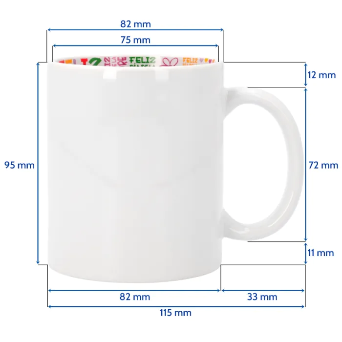 Taza sublimable interior preimpreso "Día de la Madre" - Medidas 