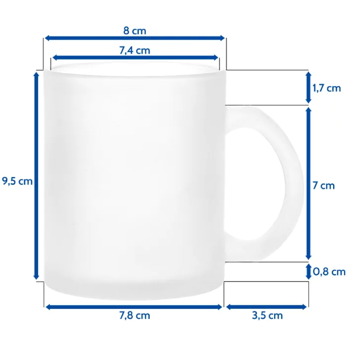 Dimensions du mug en verre dépoli pour gravure laser