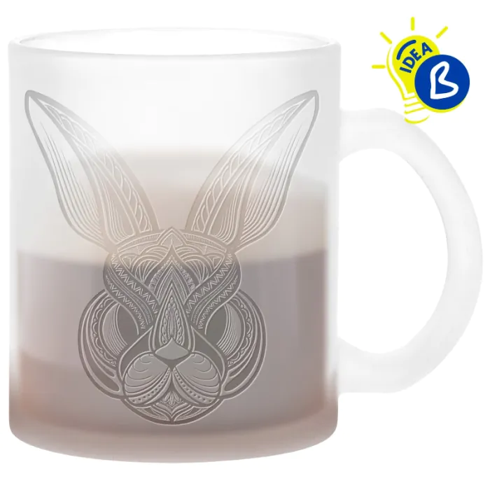 Exemple de personnalisation avec gravure laser du mug en verre dépoli pour gravure laser