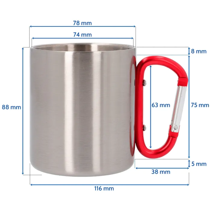 Sublimation Carabiner Mug - Stainless Steel - Dimensions