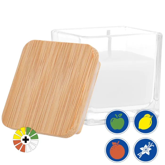 Bougies parfumées carrées avec couvercle en bambou pour gravure