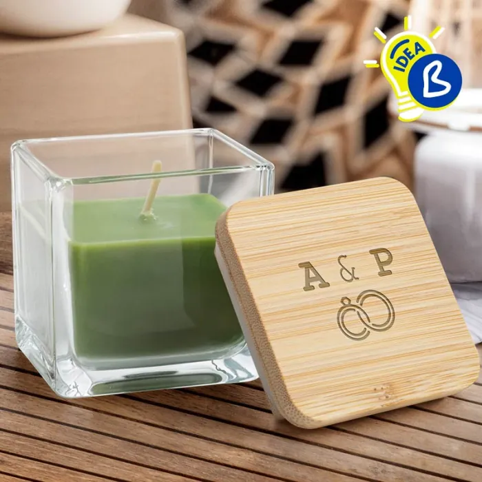 Bougies parfumées en cristal avec couvercle en bambou pour gravure - Exemple d'utilisation et personnalisation