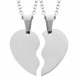 Heart Split Medal Necklaces for Engraving 12x20mm - Set of 2 Silver Necklaces