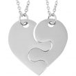 Heart Puzzle Piece Medal Necklaces for Engraving - Silver