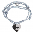 Bracelets cordon pièce puzzle cœur pour gravure - Argent et noir