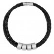 Pulsera cuero con cuentas para grabado - Negro/Plata