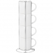 Set de 4 tazas blancas apilables con soporte