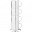 Set de 4 tazas blancas apilables con soporte