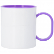 Taza blanca de plástico con interior y asa de color Morado