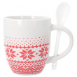 Mug de cèramique blanche avec des motifs tricoté de Noël avec cuillère