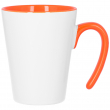 Taza blanca cónica para sublimación con interior y asa abierta color naranja