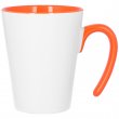 Taza blanca cónica para sublimación con interior y asa abierta color naranja