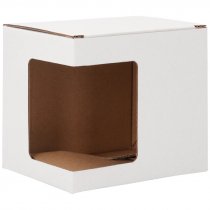Caja blanca automontable con ventana para taza - Pack 50 uds