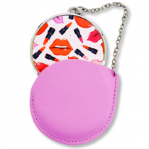 Estuche de cuero rosa con espejo redondo - Personalizado