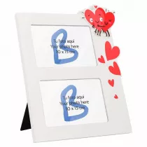 Portafotos doble madera con corazones impresos