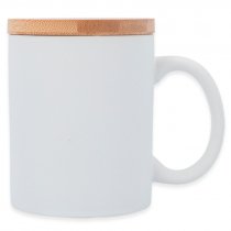 Taza para sublimación blanca mate con tapa de bambú