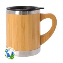 Taza termo de acero inoxidable y bambú con tapa