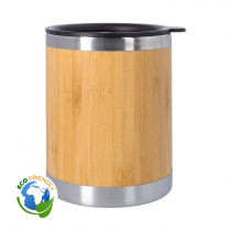 Vaso termo de acero inoxidable y bambú con tapa