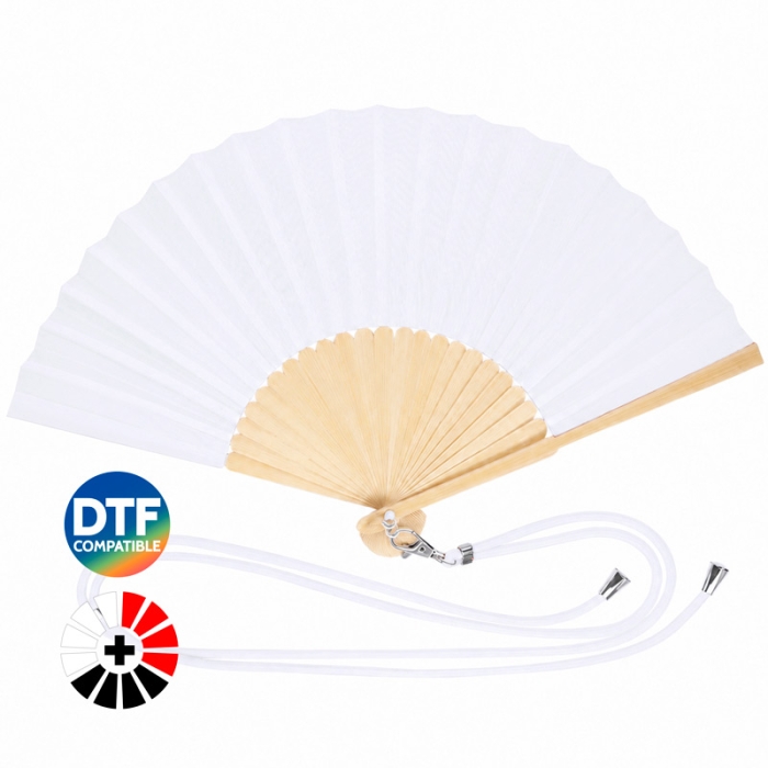 Abanicos de tela y bambú con cordón para grabado