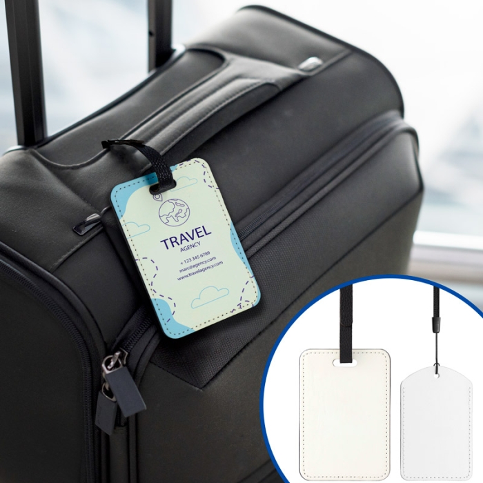 Étiquettes pour bagages en simili cuir sublimable Étiquettes pour bagages en simili cuir sublimable