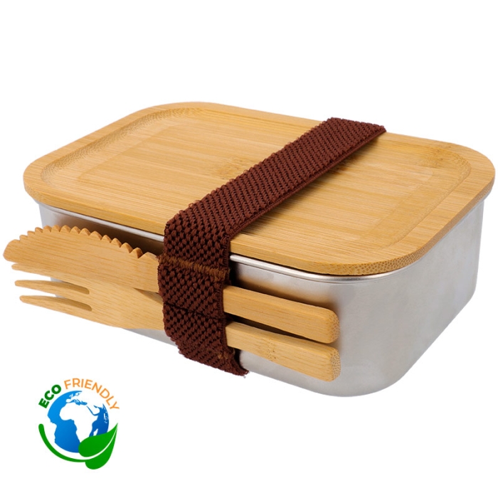 Stainless Steel Lunch Box with cutlery & bamboo lid Stainless Steel Lunch Box with cutlery & bamboo lid
